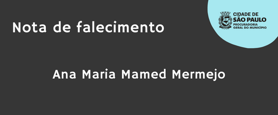 fundo cinza escuro com bola azul claro com o logotipo da procuradoria e texto, nota de falecimento, Ana Maria Mamed Mermejo