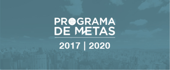 Logo do programa de metas 2017 / 2020 com imagem da cidade ao fundo.