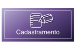 fundo roxo tem desenho pequeno no meio que representa caderno e lápis e baixo escrito Cadastramento.