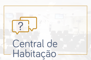 Na imagem, a ilustração dois balões de diálogo, sendo que um possui um ponto de interrogação. Abaixo, o texto "Central de Habitação".