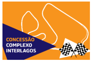 desenho com fundo laranja, tem linha branca representado circuito, no canto tá escrito Concessão Complexo Interlagos