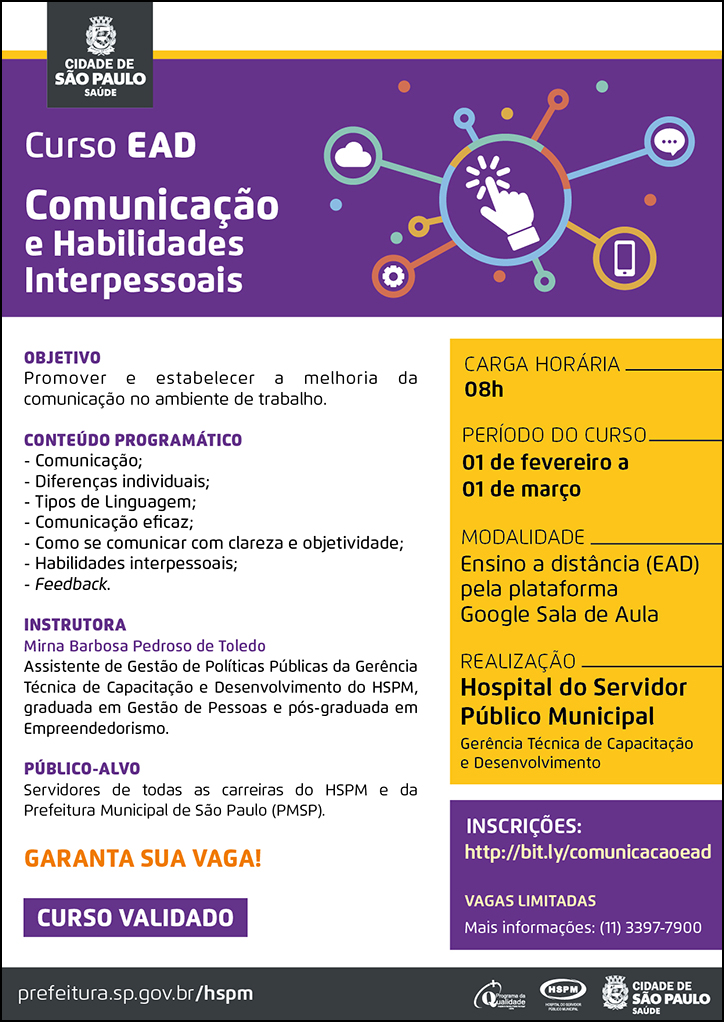 Cartaz sobre curso de comunicação e habilidades interpessoais