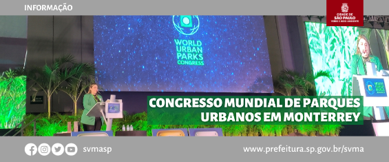 Foto do palco e do painel e os dizeres: Congresso Mundial de Parques Urbanos em Monterrey.
