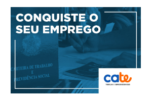 A imagem é composta por uma carteira de trabalho com o seguinte texto "conquiste o seu emprego"