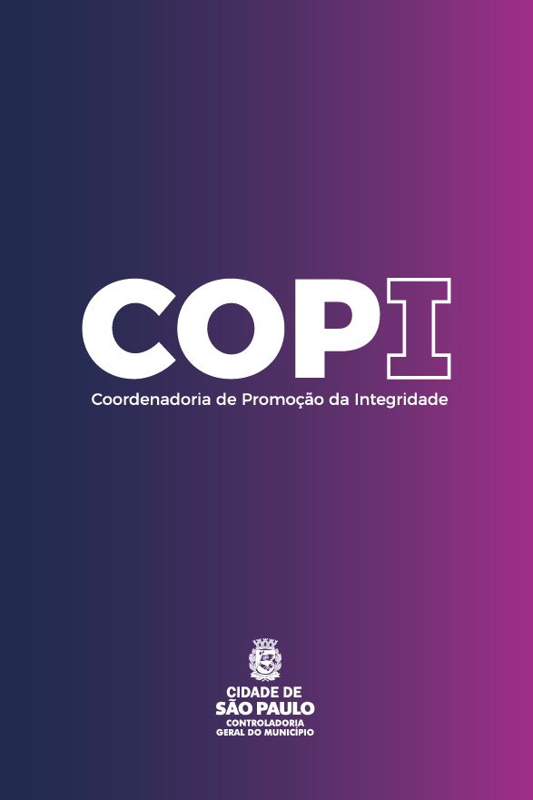 arte em degradê roxo para o rosa com o título em branco "COPI - Coordenadoria de Promoção da Integridade". No rodapé está o logotipo da Prefeitura de São Paulo/Controladoria Geral do Município