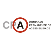 logomarca com as letras "CPA"- Comissão Permanente de Acessibilidade. Um círculo na cor vermelha ao redor da letra A, no final.