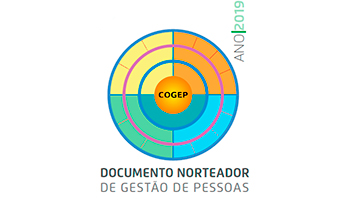 A imagem contém a mandala colorida da COGEP no centro, com um fundo branco, com a palavra "Documento Norteador" e "Ano 2019".