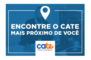 A imagem é composta por um simbolo de localidade com o seguinte texto "Encontre o Cate mais próximo de você"