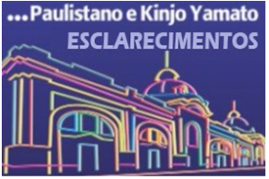 Imagem com fundo azul e mostra o Mercado Paulistano. Desenhado com lápis coloridos e escrito em cima Paulistano e Kinjo Yamato Esclarecimentos.