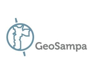 Imagem mostra o logo do GeoSampa, onde a figura do município de São Paulo é inserido em uma bola, semelhante ao planeta Terra