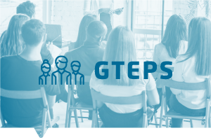 Imagem de pessoas sentadas em uma reunião com o ícone de um grupo de pessoas lado a lado e a sigla GTEPS