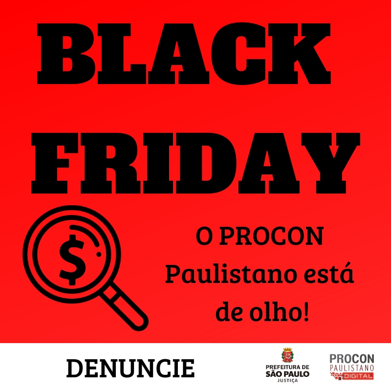 imagem ilustrativa vermelha escrito em preto Black Friday - O Procon Paulistano está de olho!
