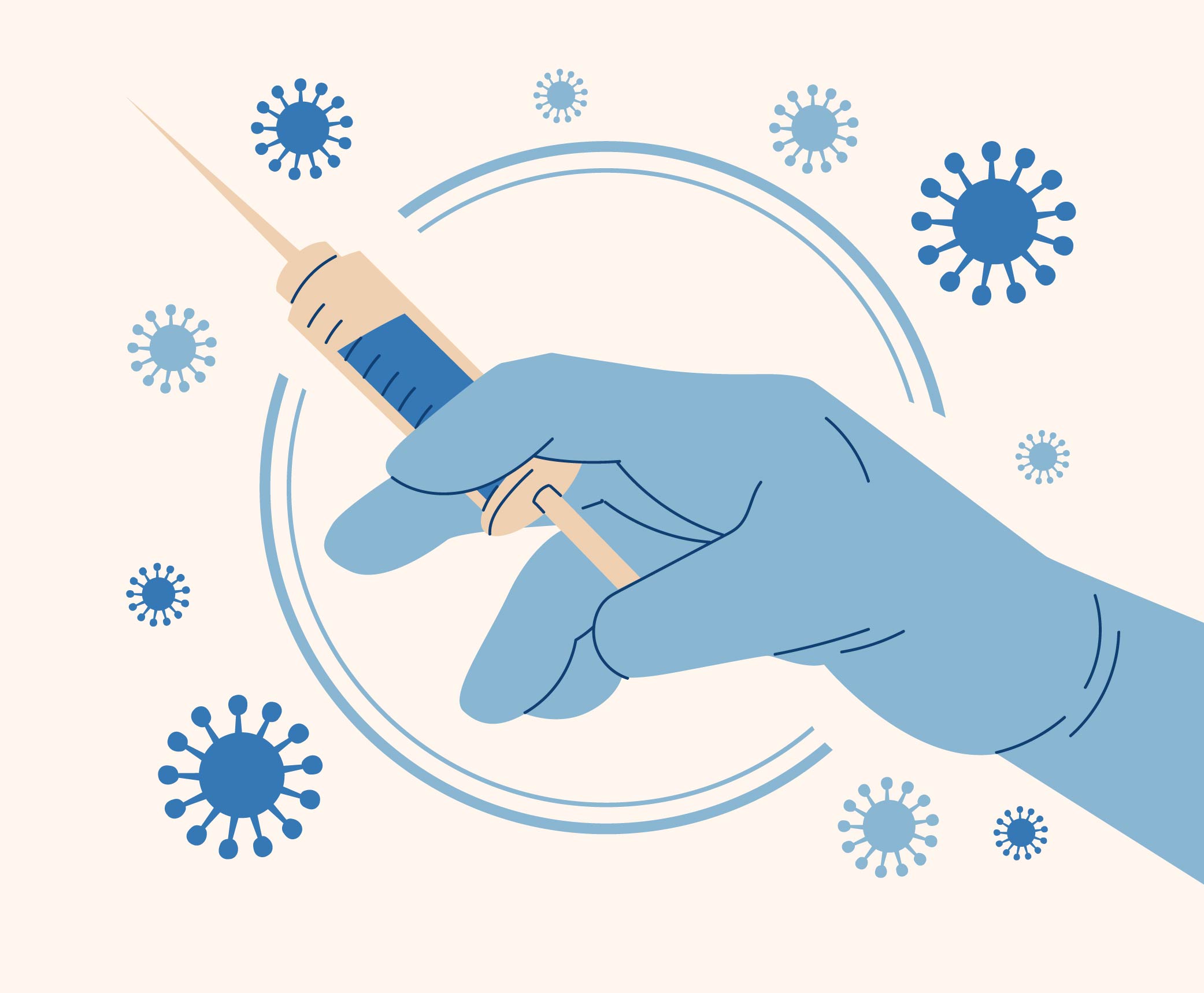 Imagem ilustrativa de uma mão com uma luva segurando uma vacina