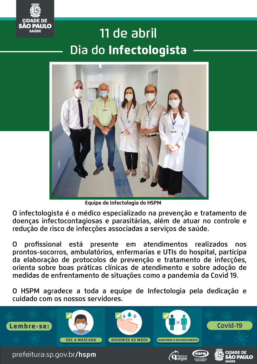 Foto com a equipe de infectologistas do HSPM, formada por três homens e duas mulheres.