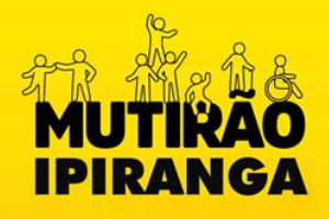 Imagem com fundo amarelo com oito bonecos sendo um cadeirante e um com mobilidade reduzida com o seguinte texto: Mutirão Ipiranga.