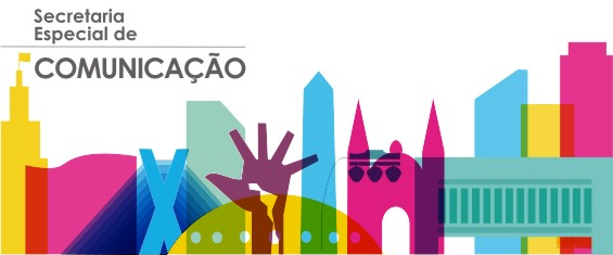 Ilustração dos pontos turísticos da cidade de São Paulo, com prédios, pontes, monumentos e esculturas, com o texto Secretaria Especial de Comunicação