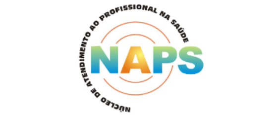 No centro da imagem está a sigla NAPS juntamente com duas faixas circulares. Contornando a Sigla NAPS e os dois círculos, está escrito Núcleo de Atendimento ao Profissional na Saúde.