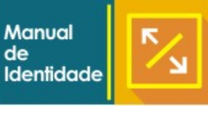 Imagem com o texto "Manual de Identidade" a esquerda e a direita um quadrado com duas setas apontando para lados opostos simbolizando a abertura de um livro.