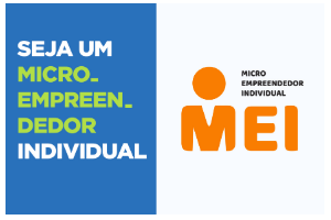 Imagem composta pelo logo do MEI - Microempreendedor Individual e do lado esquerdo sob um fundo azul está escrito - seja um microempreendedor individual