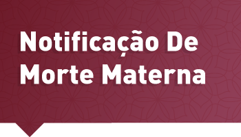 Fundo da cor vinho, escrito em letras brancas: Notificação de Morte Materna. No rodapé, uma faixa branca