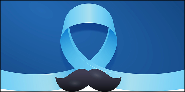 Imagem ilustrativa com laço do novembro azul e um bigode preto