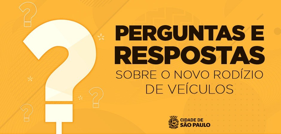 Texto Perguntas e Respostas sobre o novo rodízio de veículos com o logo da Cidade de São Paulo e fundo laranja.