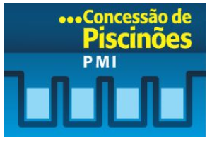 Imagem com fundo azul, tem quatros caixas que representa reservatório interligados.em cima escrito - Concessão de Piscinões PMI