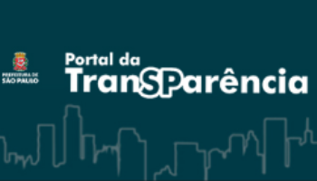 Fundo azul com o logotipo e nome portal da transparência em letras brancas