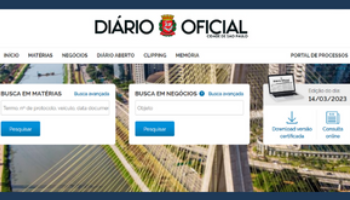 Imagem da página principal do Diário Oficial da Cidade