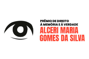 Desenho de um olho humano e ao lado a frase Prêmio de Direito à Memória e à Verdade Alceri Maria Gomes da Silva.