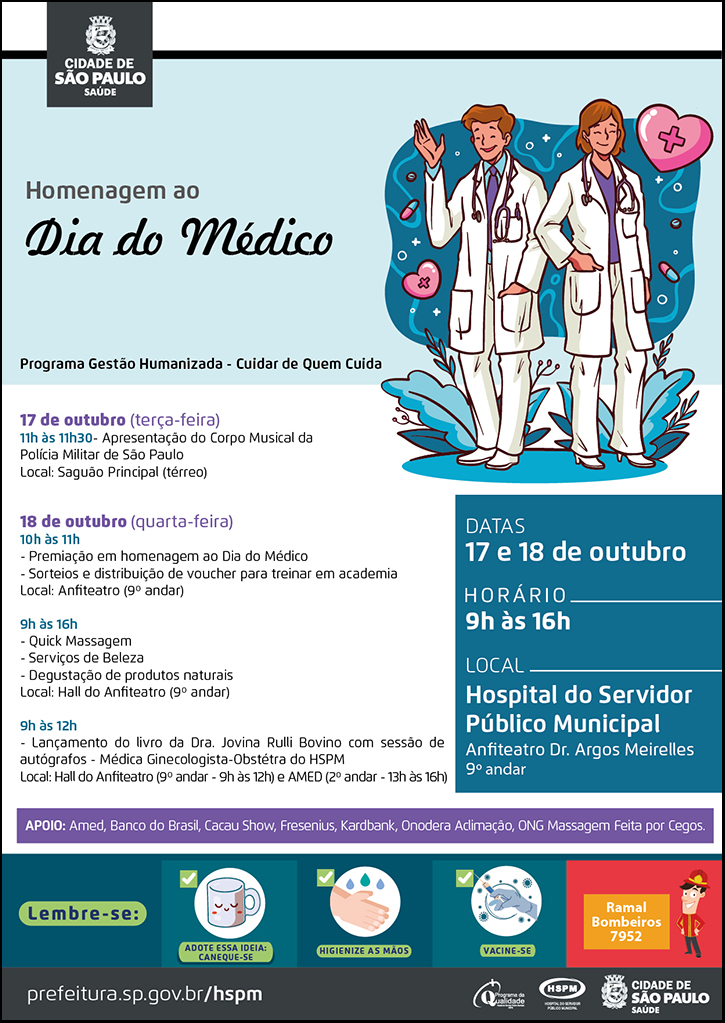 Cartaz com informações do evento - Dia do Médico