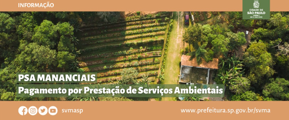 Imagem aérea de vegetação e os dizeres: PSA MANANCIAIS - Pagamento por Prestação de Serviços Ambientais.