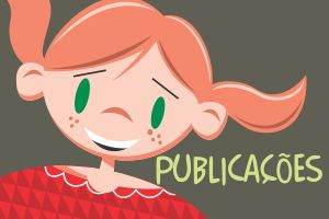 Menina loira de maria chiquinha e vestido vermelho com o título Publicações
