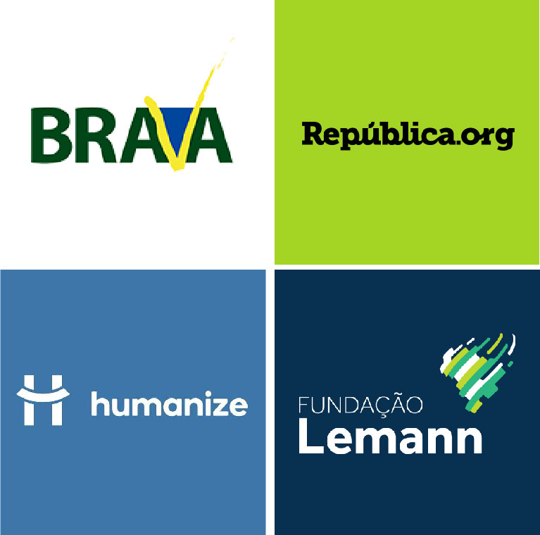 A imagem reúne os logotipos das 4 entidades que promoveram o encontro: Fundação Lemann, Instituto Humanize, Instituto República e Fundação Brava.