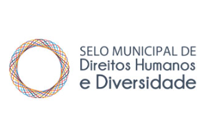 Desenho de um círculo colorido e a frase Selo Municipal de Direitos Humanos e Diversidade