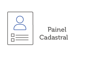 Card com fundo branco com um boneco digital que representa uma figura humana. Ao lado direito, há o texto: "Painel Cadastral".