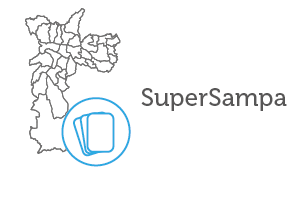 Mapa de São Paulo com o logo de cartas abaixo. Está escrito "Super Sampa" ao lado