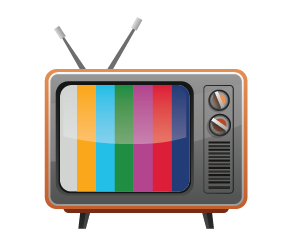Ilustração de televisão com listas (verticais) coloridas na tela
