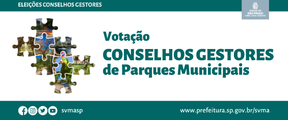 Imagens dos parques e os dizeres: Votação - Conselhos Gestores de Parques Municipais.