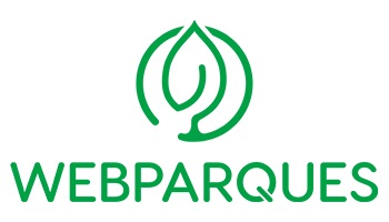 Logo do Webparques escrito em verde com fundo branco