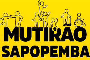 Fundo Amarelo com oitp bonecos ilustrados em cima do nome "Mutirão Sapopemba"