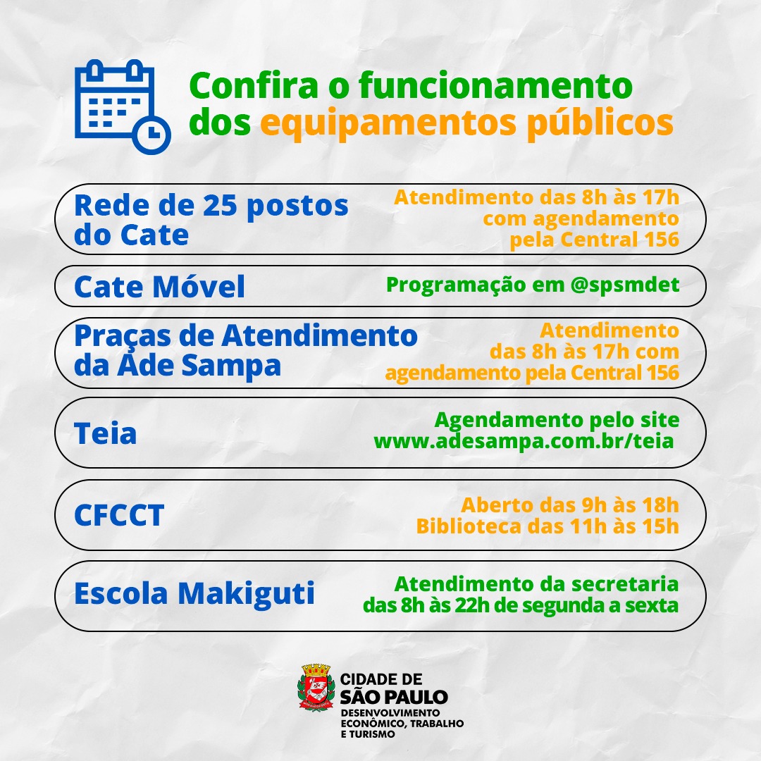 Confira os horários de atendimento dos serviços municipais na