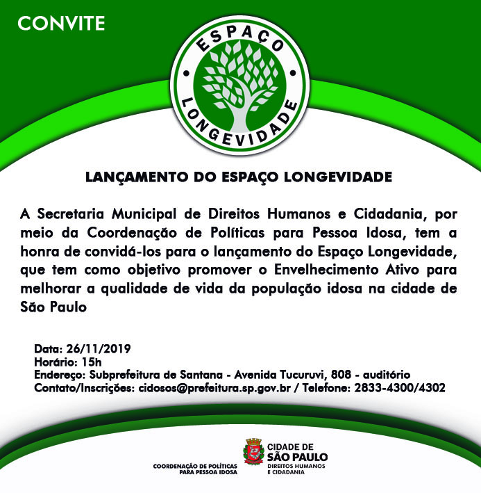 Foto do convite do lançamento do espaço longevidade.