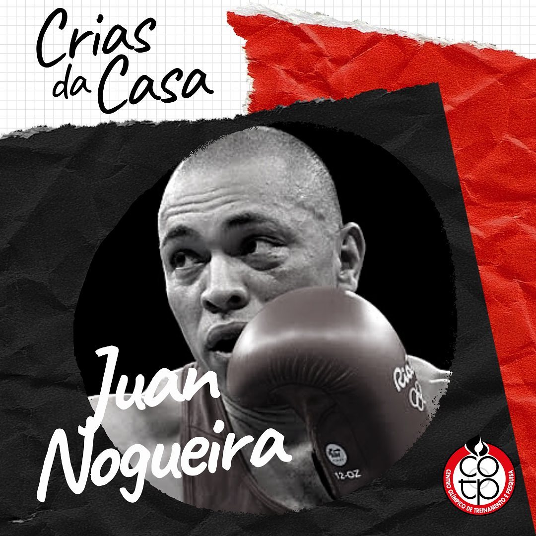 Na imagem, o boxeador Juan Nogueira, com uma luva,