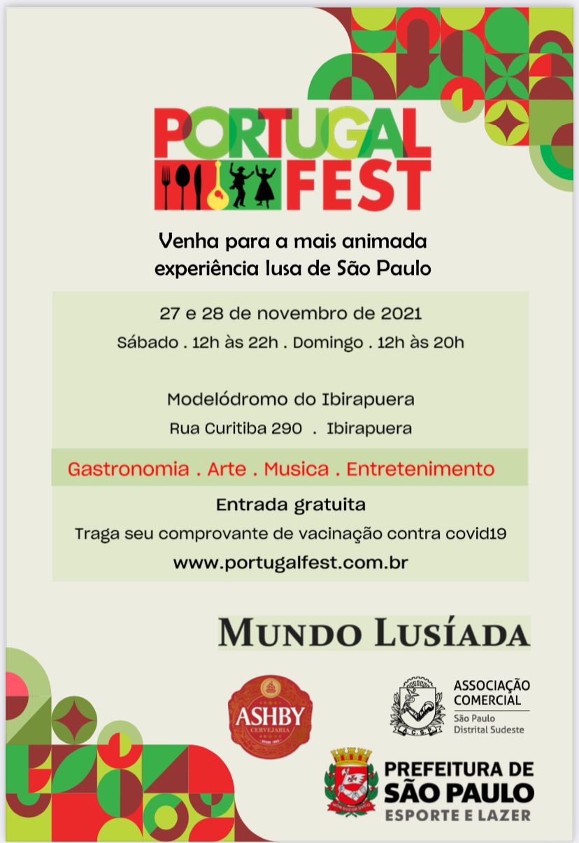 Na imagem, arte do evento Portugal Fest, com as cores da bandeira de Portugal.