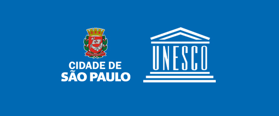 Na imagem, arte com os brasões da Prefeitura de São Paulo e o logo da Unesco.
