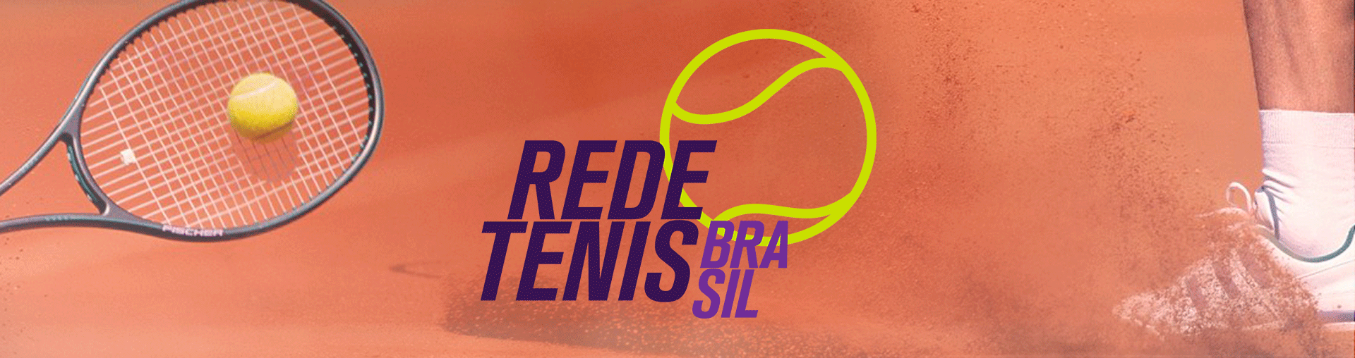 Na imagem, Logo da Rede Tênis de Brasil, com a raquete e uma bola de tênis logo atrás.