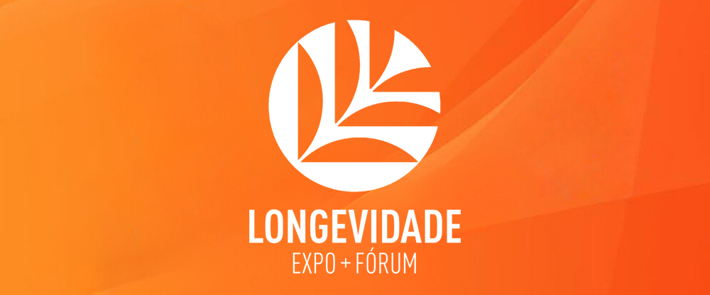 Na imagem, arte com a tonalidade laranja da 6ª edição Expo Longevidade e o Fórum São Paulo da Longevidade.