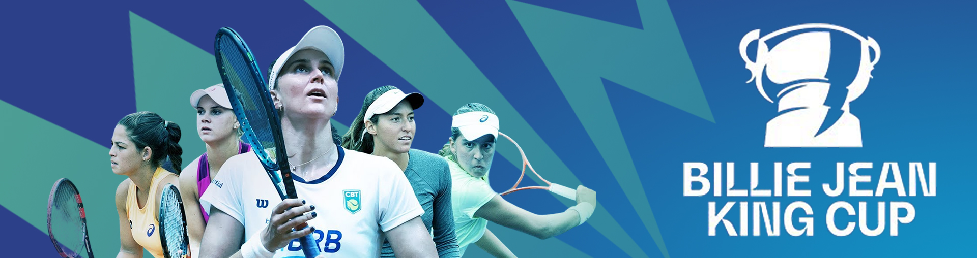 Na imagem, arte com atletas que participaram da Billie Jean King Cup 2024.