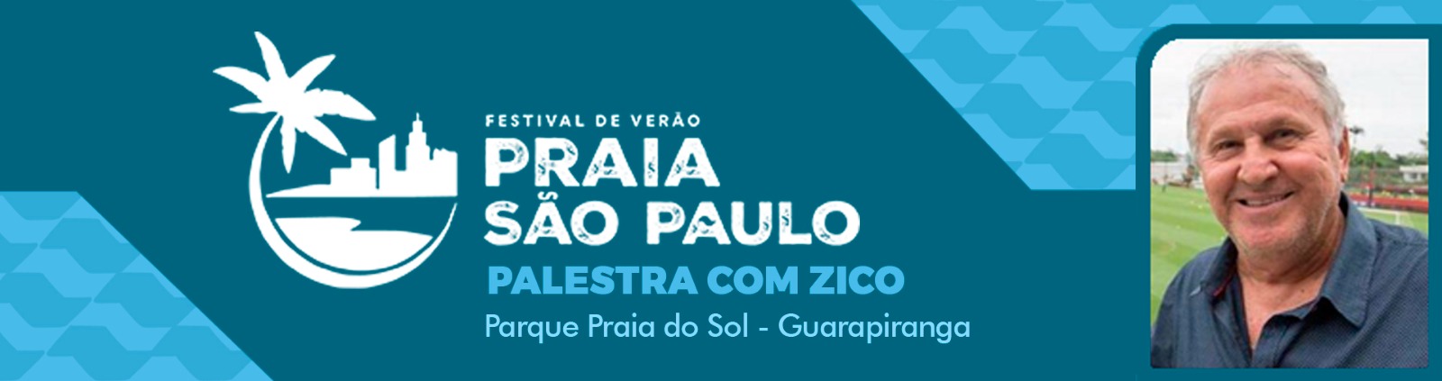 Na imagem, arte da palestra do ex-jogador Zico no 2º Festival Verão Praia São Paulo.